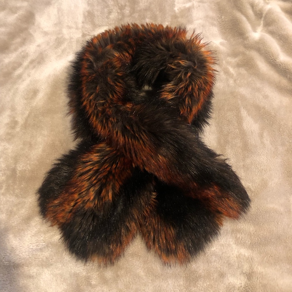 Black and Orange Faux Fur Scarf
